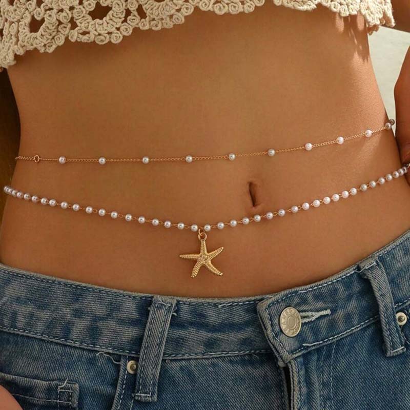 Body Jewelry Titanium - Vintage Pearl Star Pendant Waist Chain