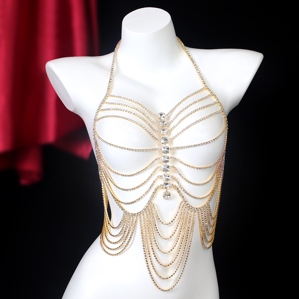 Body Jewelry Gold - Luxurious Stripe Tassels Retro Style Rhinestone