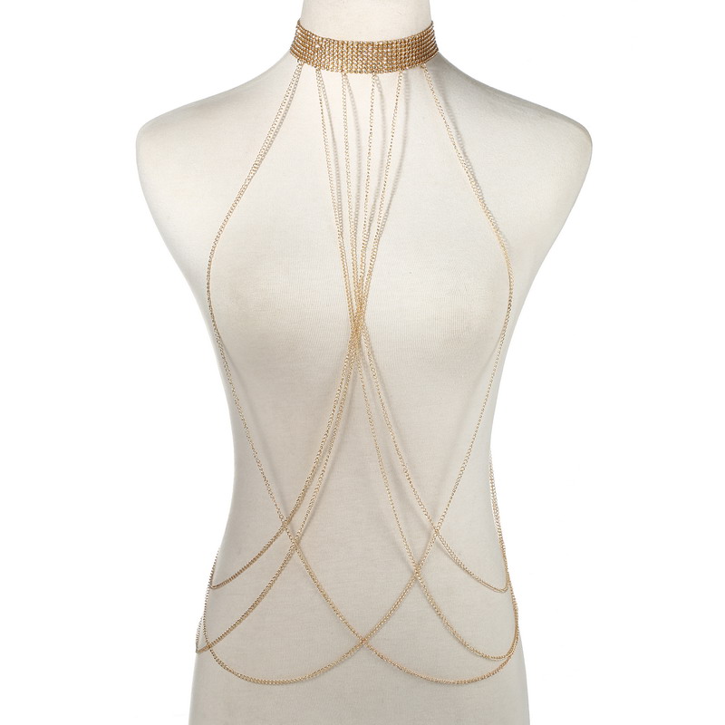 Body Jewelry By The Chain Gang - Gold Color Body Chain Women Rhinestone