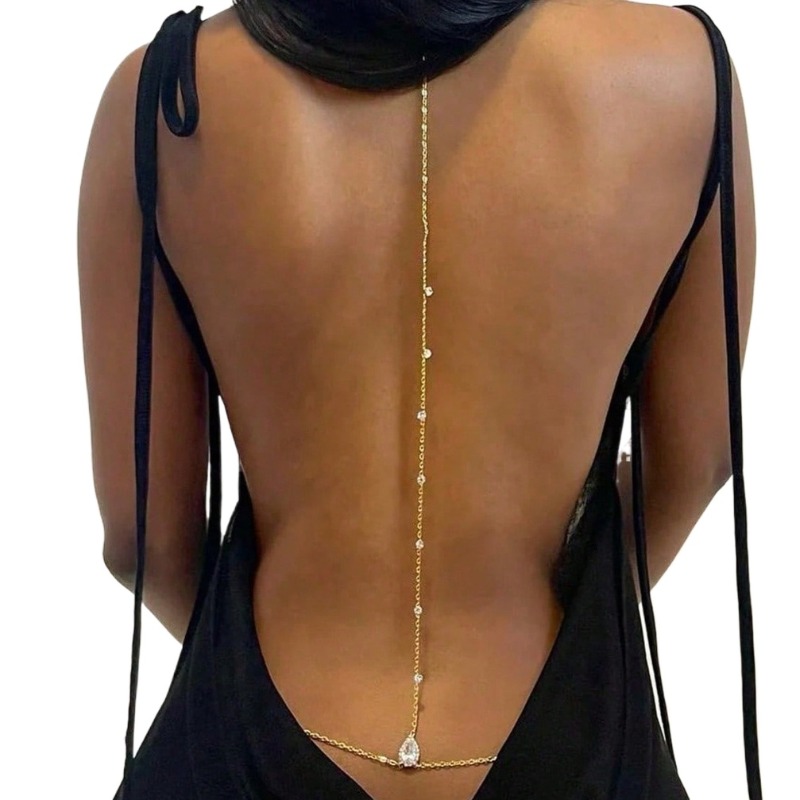 Body Jewelry By The Chain Gang - Bride Backless Rhinestone Waterdrop Body Chain