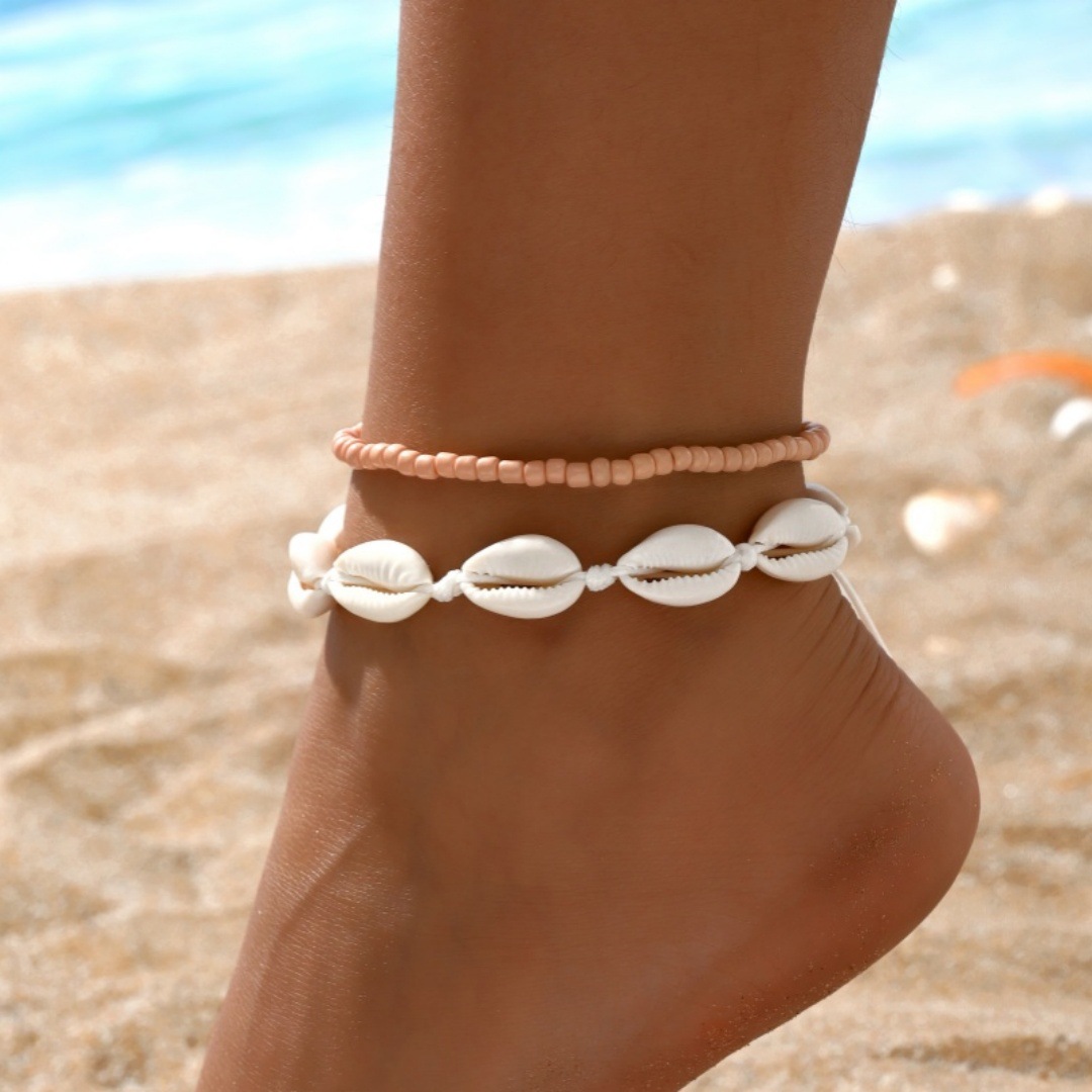2PCS Bohemia Natural Shell Ank - Body Jewelry Leg Chain 评论和价格