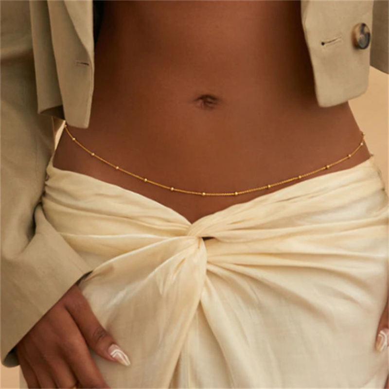 Girls Simple Beaded Belly Chai - Body Jewelry Gold 评论和价格
