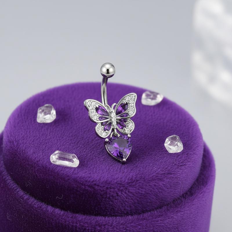 1Pcs Purple Zircon Dangle Bell - Body Jewelry Titanium 评论和价格