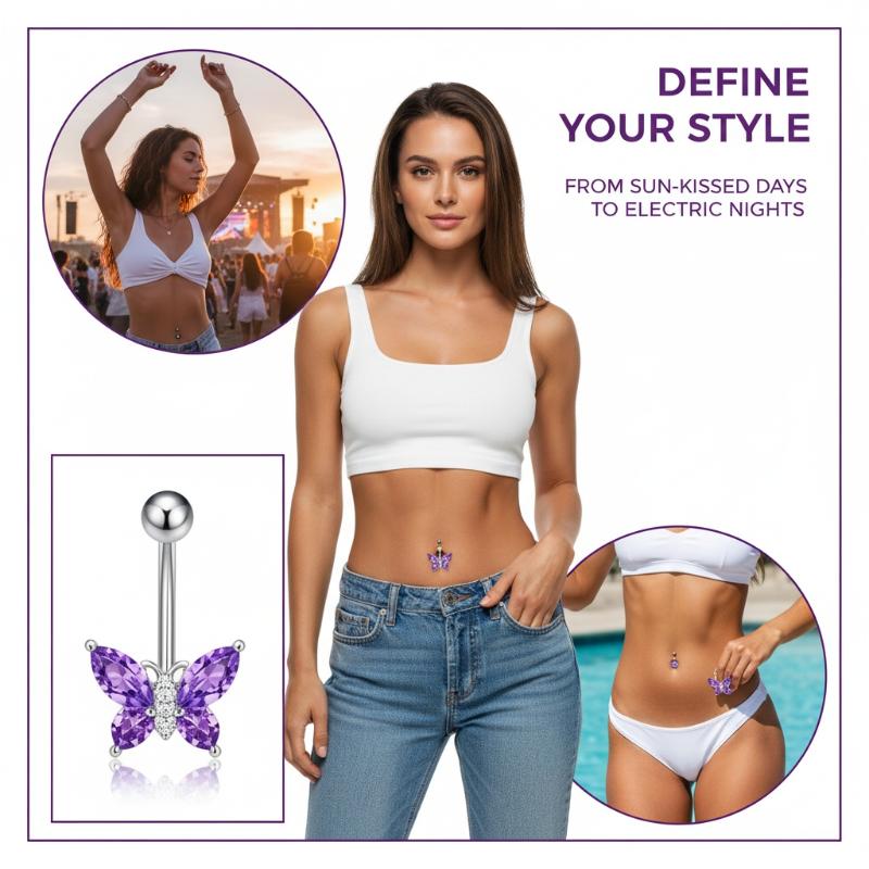 1Pcs Purple Zircon Dangle Bell - Body Jewelry Titanium 评论和价格