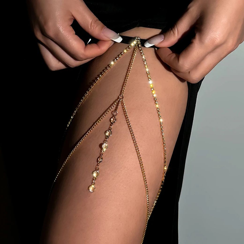 Sexy Shiny Crystal Multilayer  - Body Jewelry Leg Chain 评论和价格