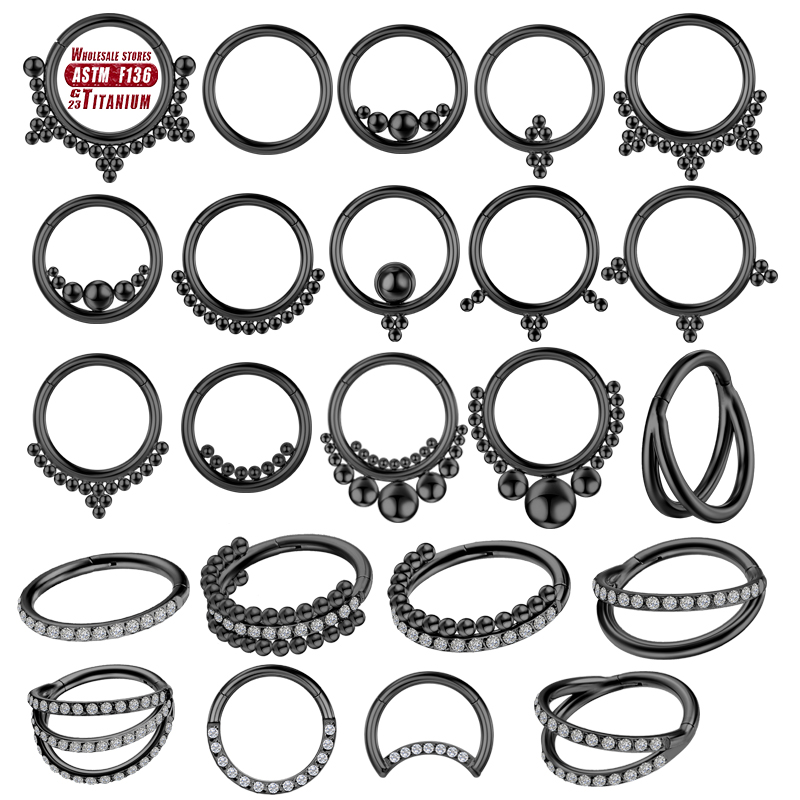 F136 Titanium Piercing Black N - Septum Clicker Ring 评论和价格